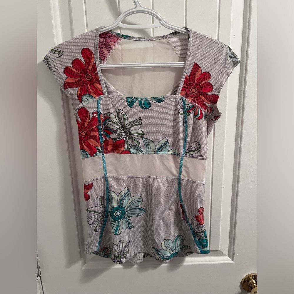 Lululemon Flower Top With Mesh Detail